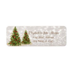 Chic Elegant,Pine Trees ,Glittery Bokeh Label