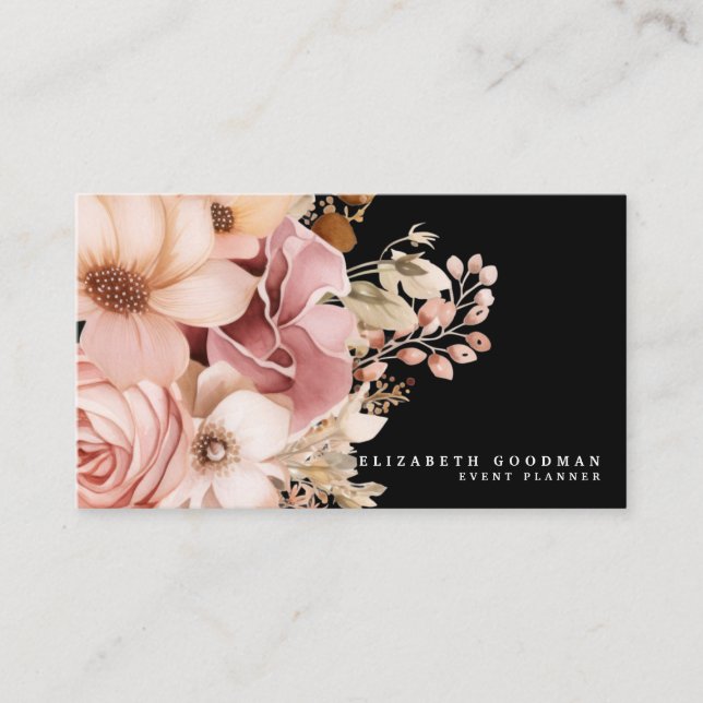 Chic Elegant Pink and Black Business Cards (Front)