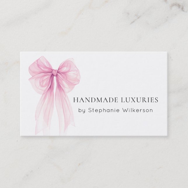 Chic Elegant Pink Bow Business Card (Front)