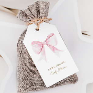 Chic Elegant Pink Coquette Bow Baby Shower Girl Gift Tags