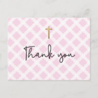 Chic Elegant Pink Faux Gold Cross First communion