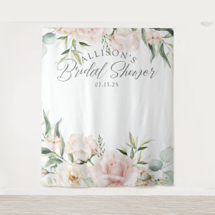 Chic elegant pink floral bridal shower backdrop tapestry