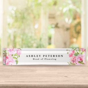 Chic Elegant Pink Floral Nameplate