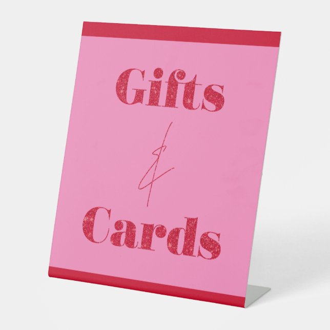Chic Elegant Pink Red Birthday Gifts Cards Pedestal Sign (Front)