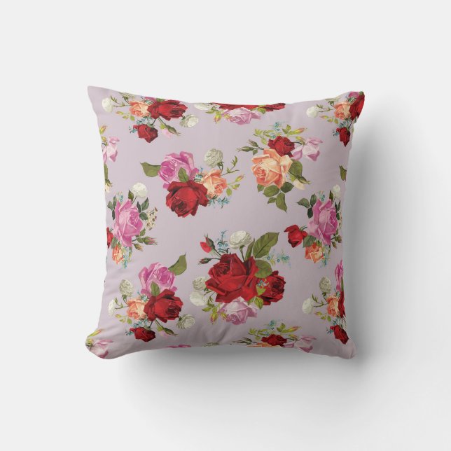 Chic Elegant Pink Red Roses Floral  Cushion (Front)