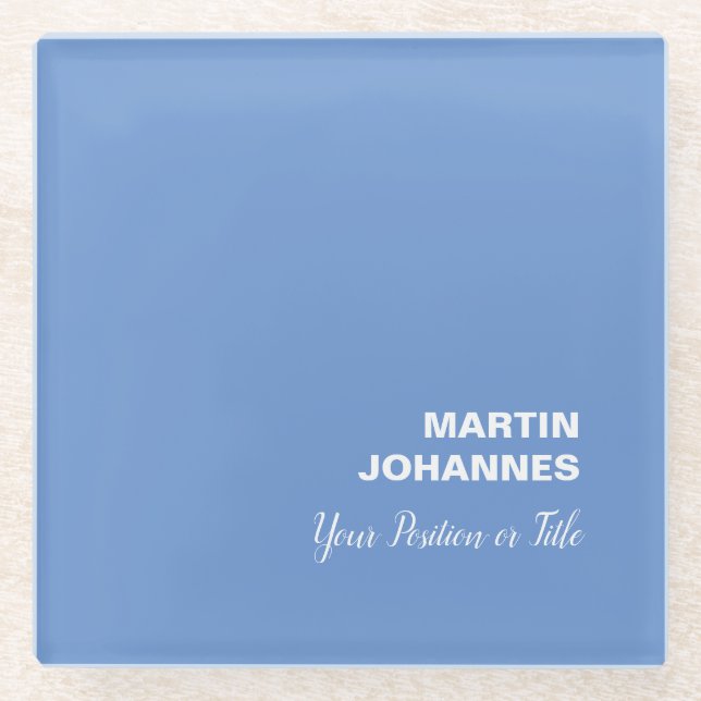Chic Elegant Plain Stylish Blue Minimalist Glass Coaster (Front)