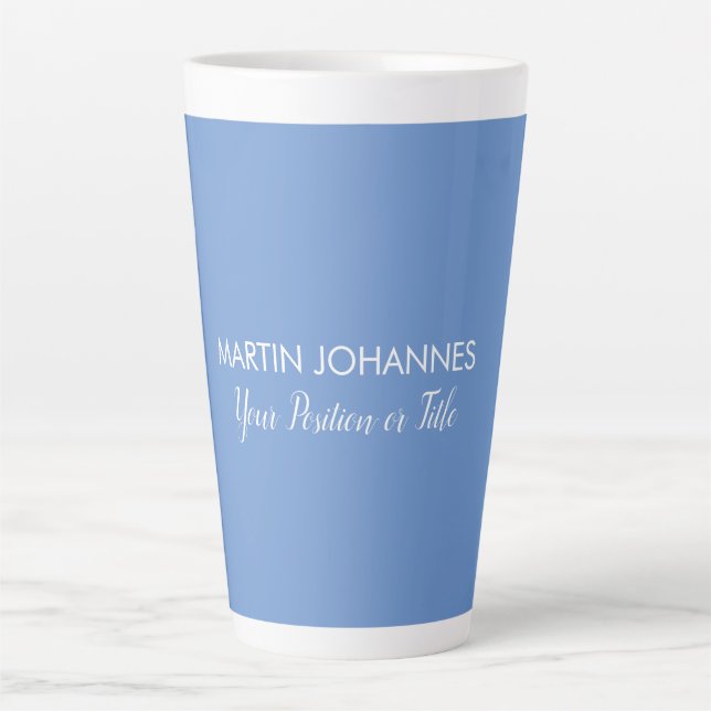 Chic Elegant Plain Stylish Blue Minimalist Latte Mug (Front)