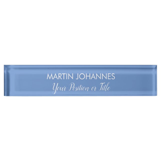 Chic Elegant Plain Stylish Blue Minimalist Nameplate (Front)