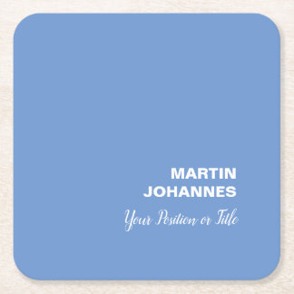 Chic Elegant Plain Stylish Blue Minimalist Square Paper Coaster