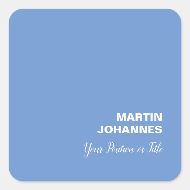 Chic Elegant Plain Stylish Blue Minimalist Square Sticker (Front)