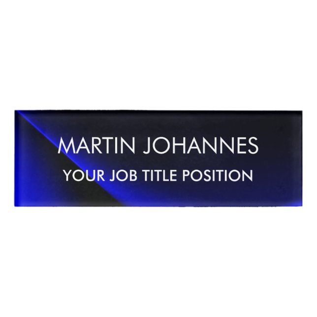 Chic Elegant Plain Stylish Blue Name Tag (Front)