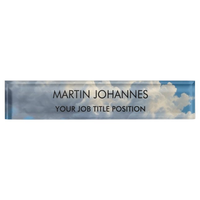 Chic Elegant Plain Stylish Blue Sky & Clouds Nameplate (Front)