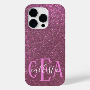 Chic Elegant Plum Purple Sparkly Glitter Monogram Case-Mate iPhone 14 Pro Case