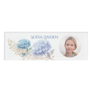 Chic Elegant Powder Blue Hydrangea Watercolor Name Tag
