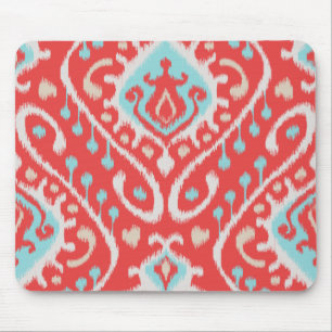 Chic elegant red and turquoise tribal ikat print mouse mat