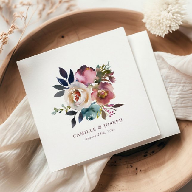 Chic Elegant Romantic Dark Rose Wedding Napkin (Creator Uploaded)