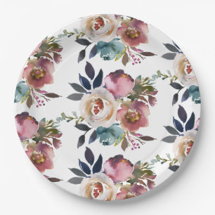 Chic Elegant Romantic Dark Rose Wedding Paper Plate