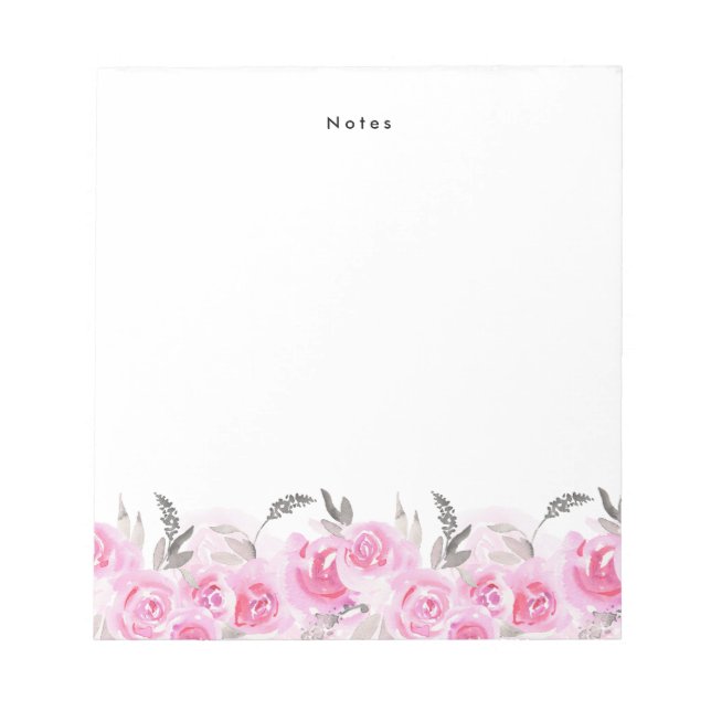 Chic Elegant Romantic Pink Watercolor Flowers  Notepad (Front)