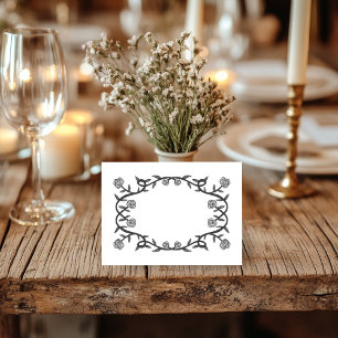 Chic Elegant Rose Frame Botanical Floral B&W Place Card