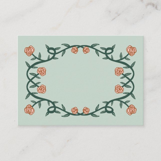Chic Elegant Rose Frame Botanical Floral GreenPink Place Card (Front)