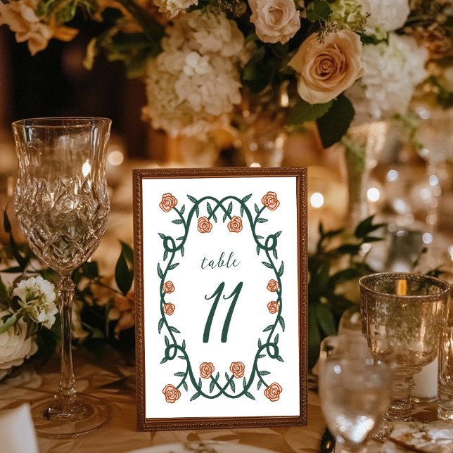 Chic Elegant Rose Frame Botanical Floral GreenPink Table Number (Chic Elegant Rose Frame Botanical Floral GreenPink Table Number Wedding Engagement Bridal Anniversar)