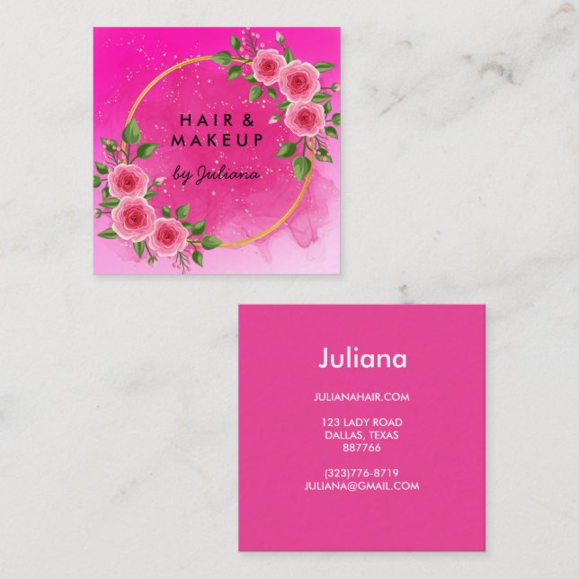 Chic Elegant Rose Frame Floral Blush Pink Business Square Business Card (Front/Back)