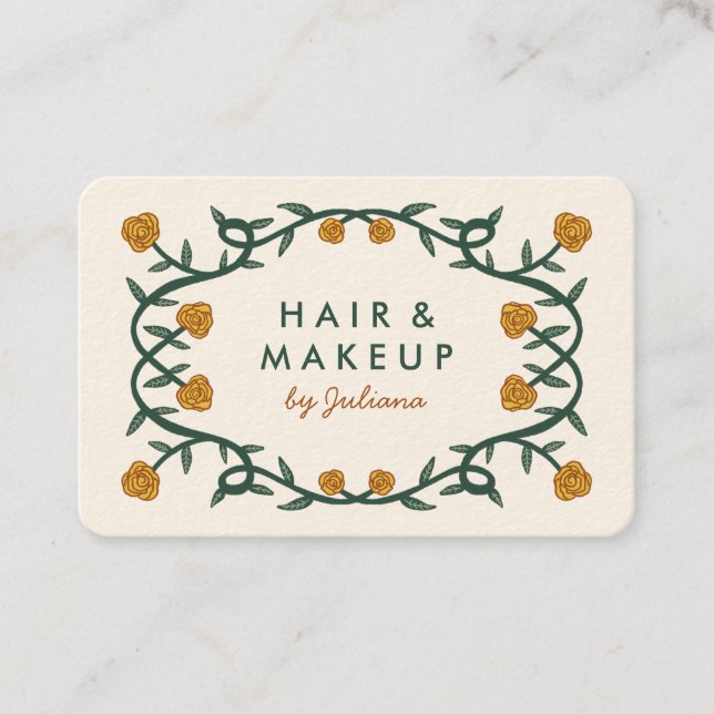 Chic Elegant Rose Frame Floral Gold Cream Business Card (Front)