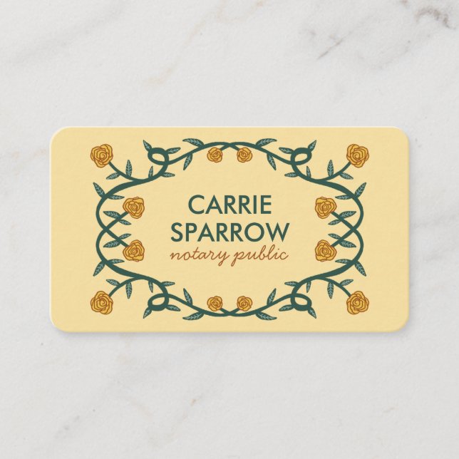 Chic Elegant Rose Frame Floral Notary Public Legal Business Card (Front)