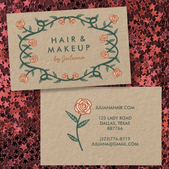 Chic Elegant Rose Frame Floral Pink Kraft Paper Business Card (Creator Uploaded)