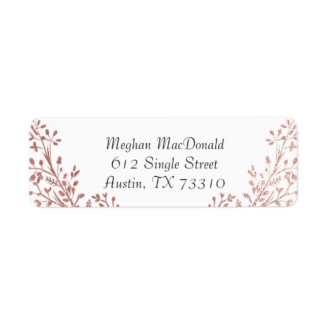 Chic & Elegant Rose Gold Floral Return Address (Front)