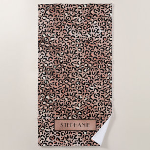 Chic Elegant Rose Gold Leopard Print Personalised Beach Towel