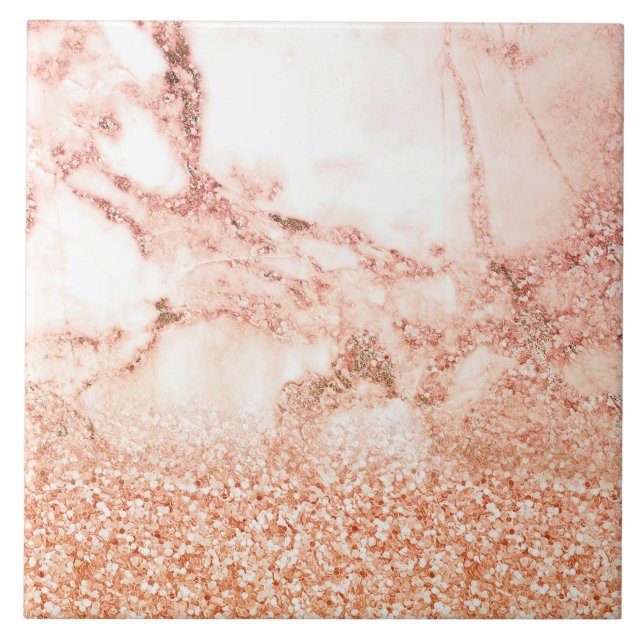 Chic Elegant Rose Gold Ombre Glitter Marble Tile (Front)