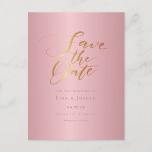 Chic Elegant Rose Gold Script Save the Date Postcard