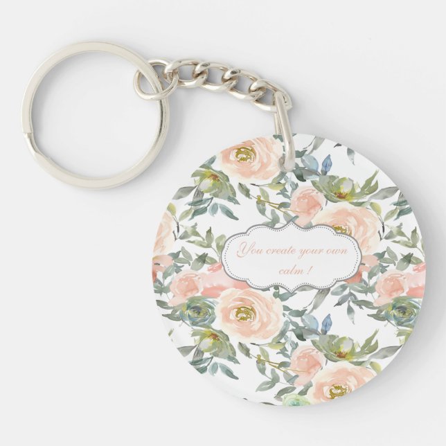 Chic Elegant Roses,Motivational Message  Key Ring (Front)