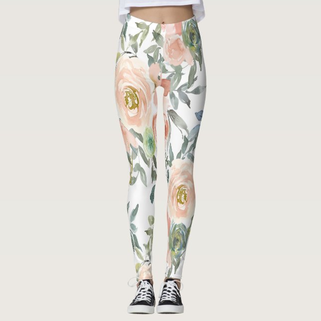 Chic Elegant Roses,Motivational Message Leggings (Front)