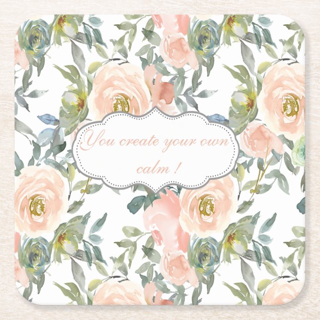 Chic Elegant Roses,Motivational Message  Square Paper Coaster (Front)