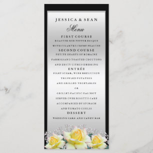 Chic Elegant Roses Silver Wedding Menu