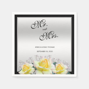 Chic Elegant Roses Silver Wedding Napkin