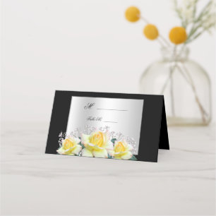 Chic Elegant Roses Silver Wedding Place Card