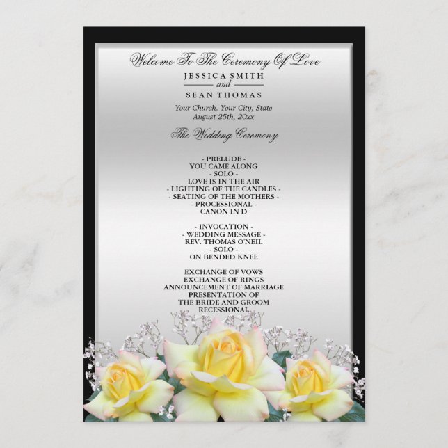 Chic Elegant Roses Silver Wedding Program Programme (Front)