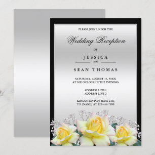 Chic Elegant Roses Silver Wedding Reception Invitation