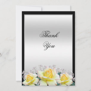Chic Elegant Roses, Silver Wedding Thank You Card