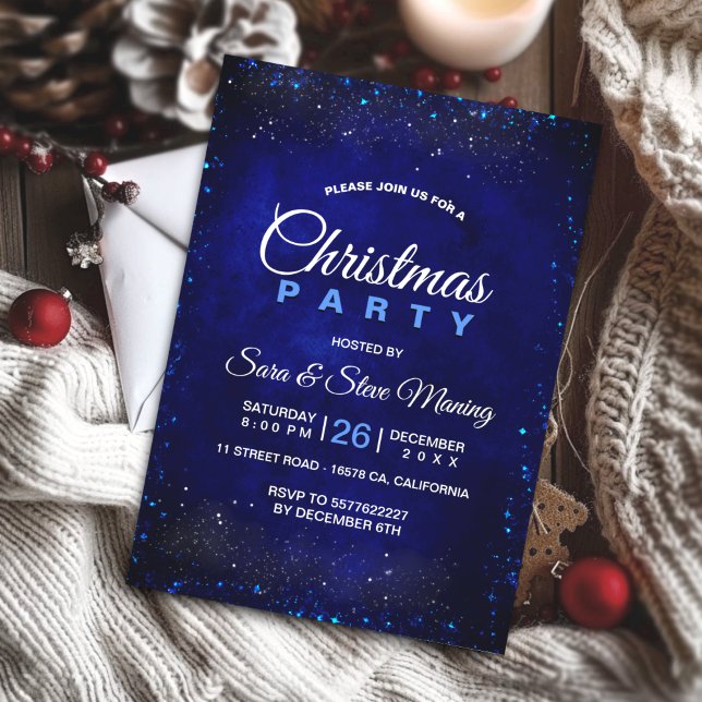 Chic elegant royal blue faux glitter Christmas  Invitation (Creator Uploaded)