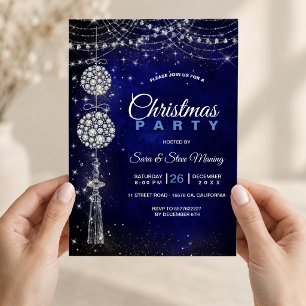 Chic elegant royal blue ornaments Christmas Invitation