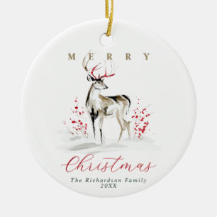 Chic Elegant Rustic Watercolor Deer Christmas Ceramic Tree Decoration
