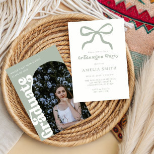 chic Elegant sage Green bow Graduation Party  Invitation