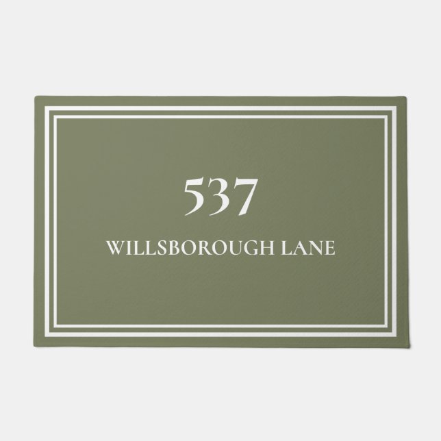 Chic Elegant Sage Green House Number Street Name Doormat (Front)