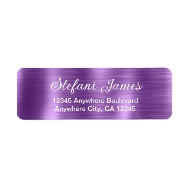 Chic Elegant Script Metallic Purple Label (Front)