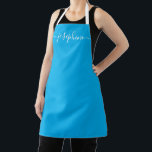 Chic Elegant script Name Cyan Blue Apron<br><div class="desc">She'll love a personalised apron as she bakes those goodies,  cooks delicious dishes or work with her plants. A perfect gift to encourage her talents. White script for the name with long-tail embellishments on cyan blue.</div>
