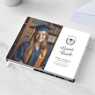 Chic Elegant Script School Emblem Graduation Party Guest Book